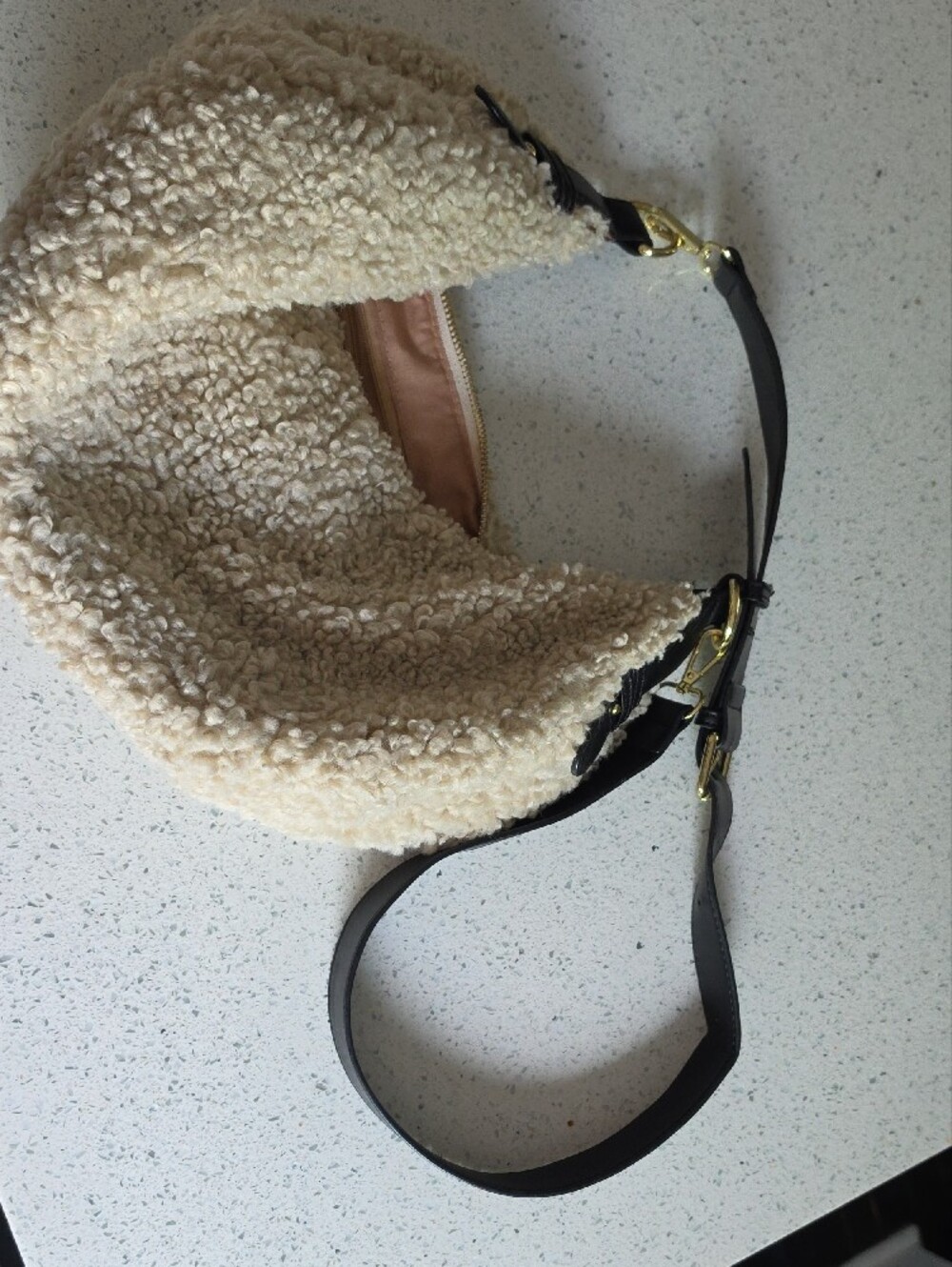 Cream Sherpa Shoulder Bag with Black Strap - Picture 5 of 5